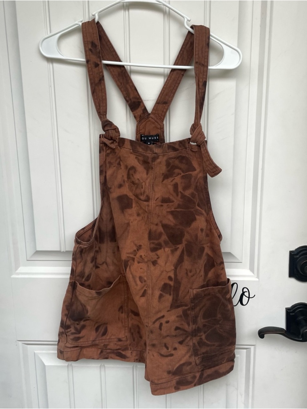 Miou muse Tie-Dye Brown Short Overalls linen & cotton